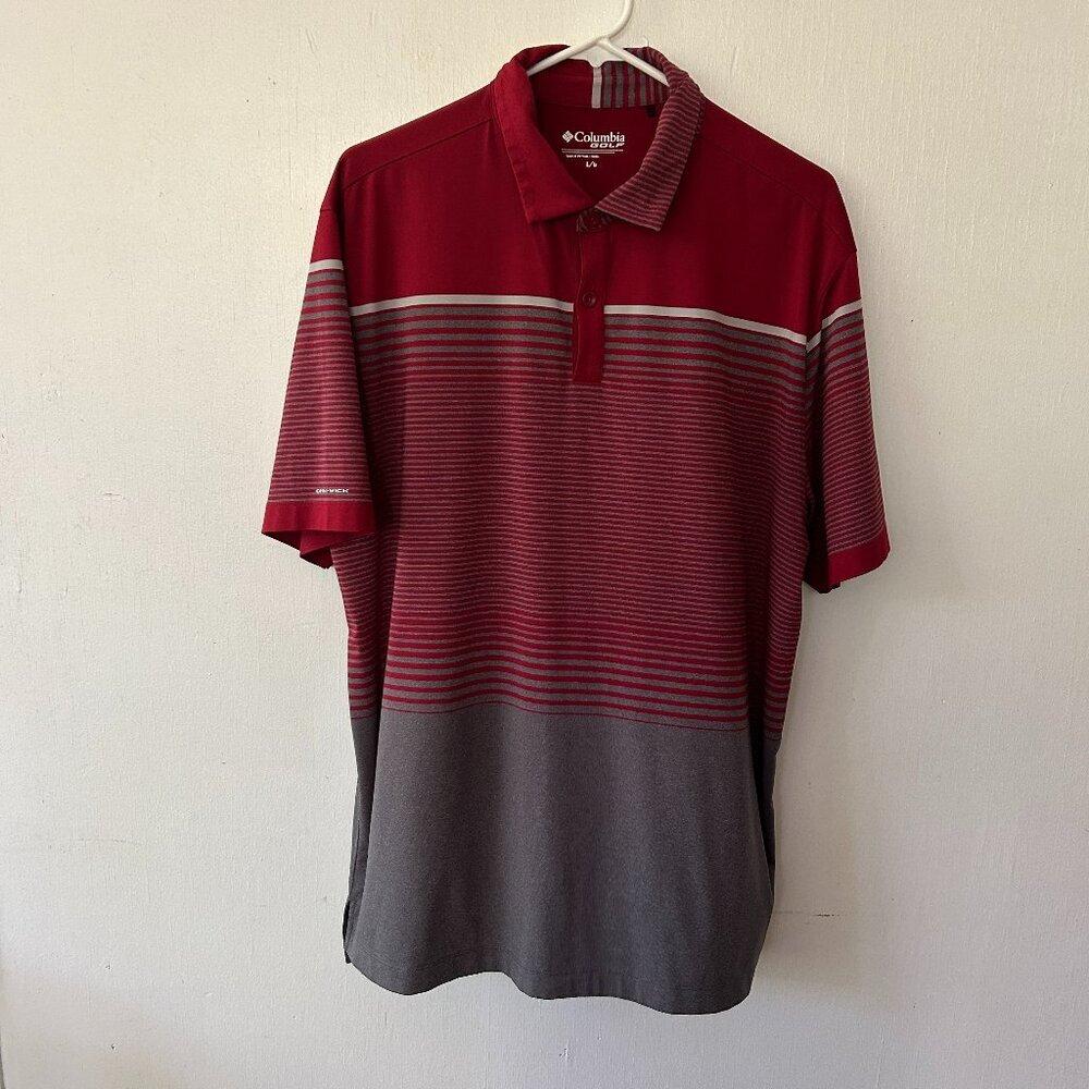 Columbia Golf Polo Mens Large Red Grey Colored Short Sleeve Top Wicking Athletic